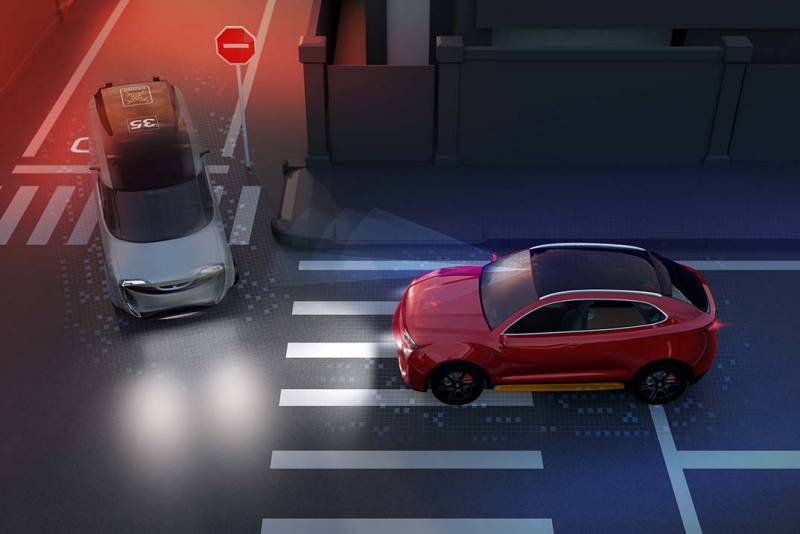 rednering of two cars avoiding a collision.