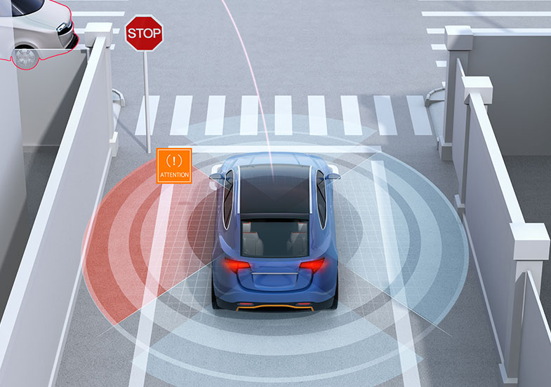 Illustration of a car entering a parking lot.