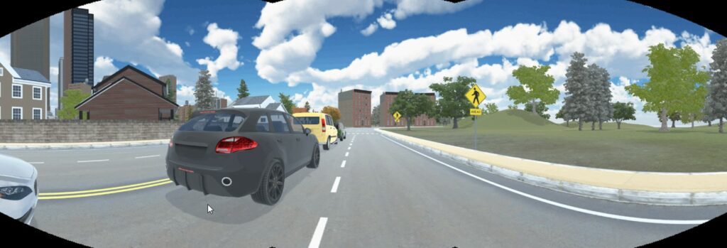 Rendering of car on road from behind.